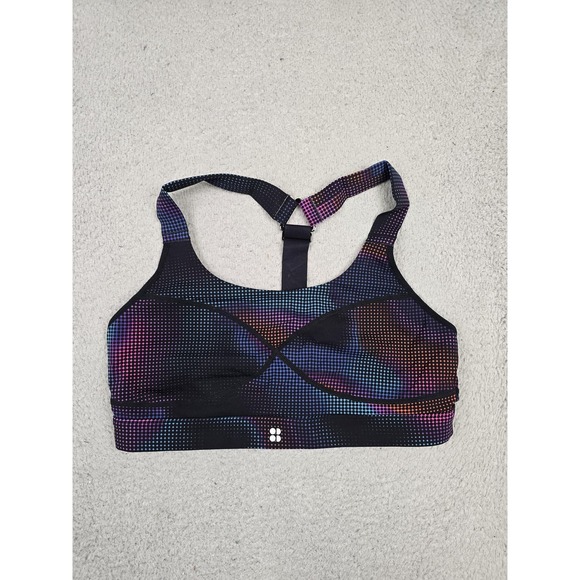 Sweaty Betty Sports Bra Womens Large Black Multi Print Racerback Y-Back SB8993A - Picture 1 of 7